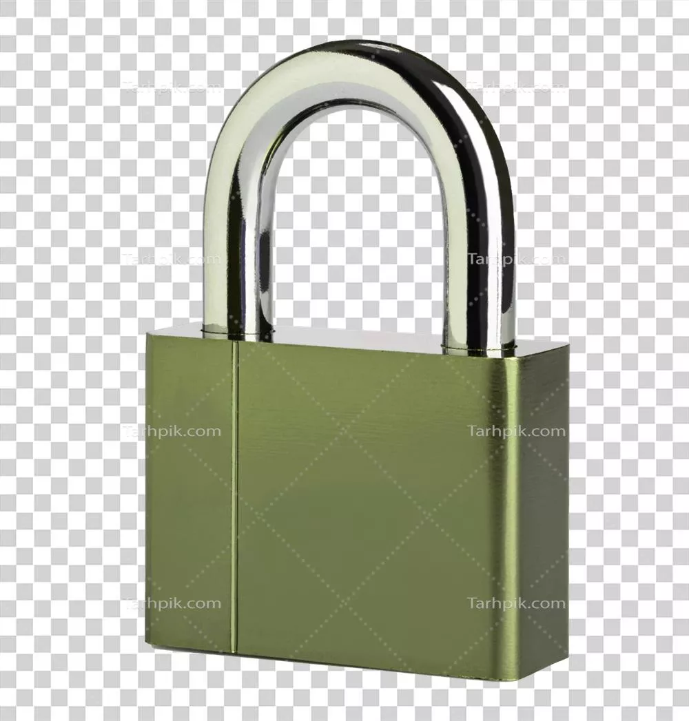 عکس دوربری قفل استیل سبز رنگ ایزوله شده برای امنیت بیشتر