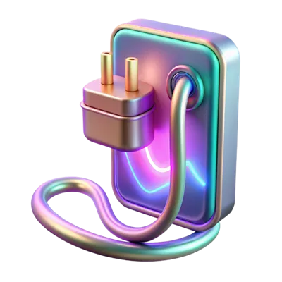 عکس دوربری آیکون منبع برق الکتریکی با دو شاخه نئون و کابل