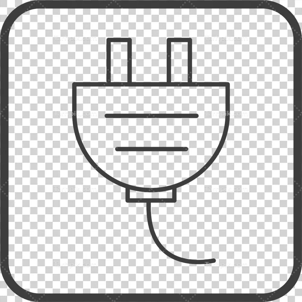 عکس دوربری آیکون پریز برق در چارچوب مربع سیاه با خطوط ساده
