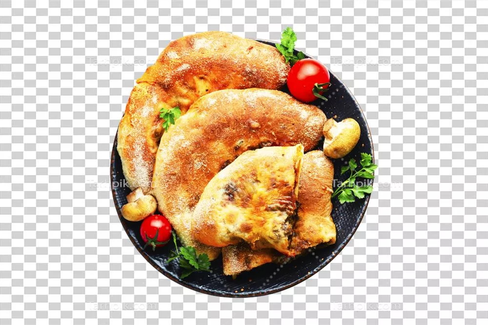 عکس دوربری کالزونه ایتالیایی معطر روی پس‌زمینه شفاف
