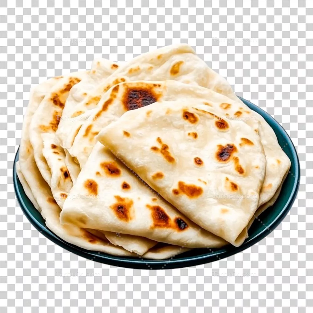 عکس دوربری نان های تخت تازه پخته شده، چیده شده بر روی بشقاب برای ارائه آشپزی خوشمزه