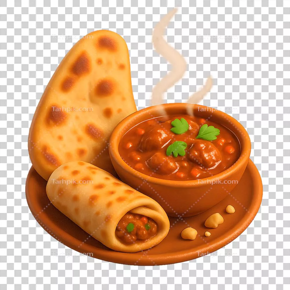 عکس دوربری دستور تهیه کاری هندی همراه با نان و لواش خوشمزه و دلپذیر