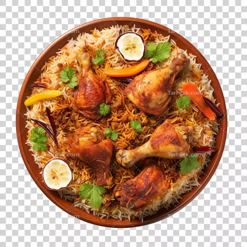 عکس دوربری برنج بریانی مرغ تازه و خوشمزه با عطر و طعم بینظیر
