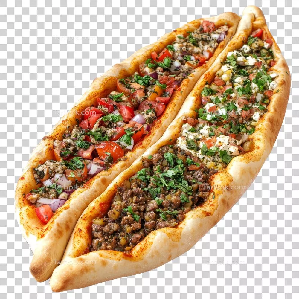 عکس دوربری پیده ترکی خوشمزه با ما fillings مختلف بر روی پسزمینه شفاف