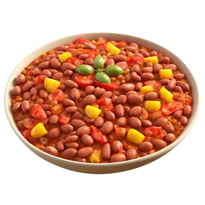 عکس دوربری چاشنی گیاهی چیلی غلیظ با پایه گوجه‌فرنگی و لوبیاهای قرمز و پینتو همراه با فلفل دلمه‌ای خرد شده