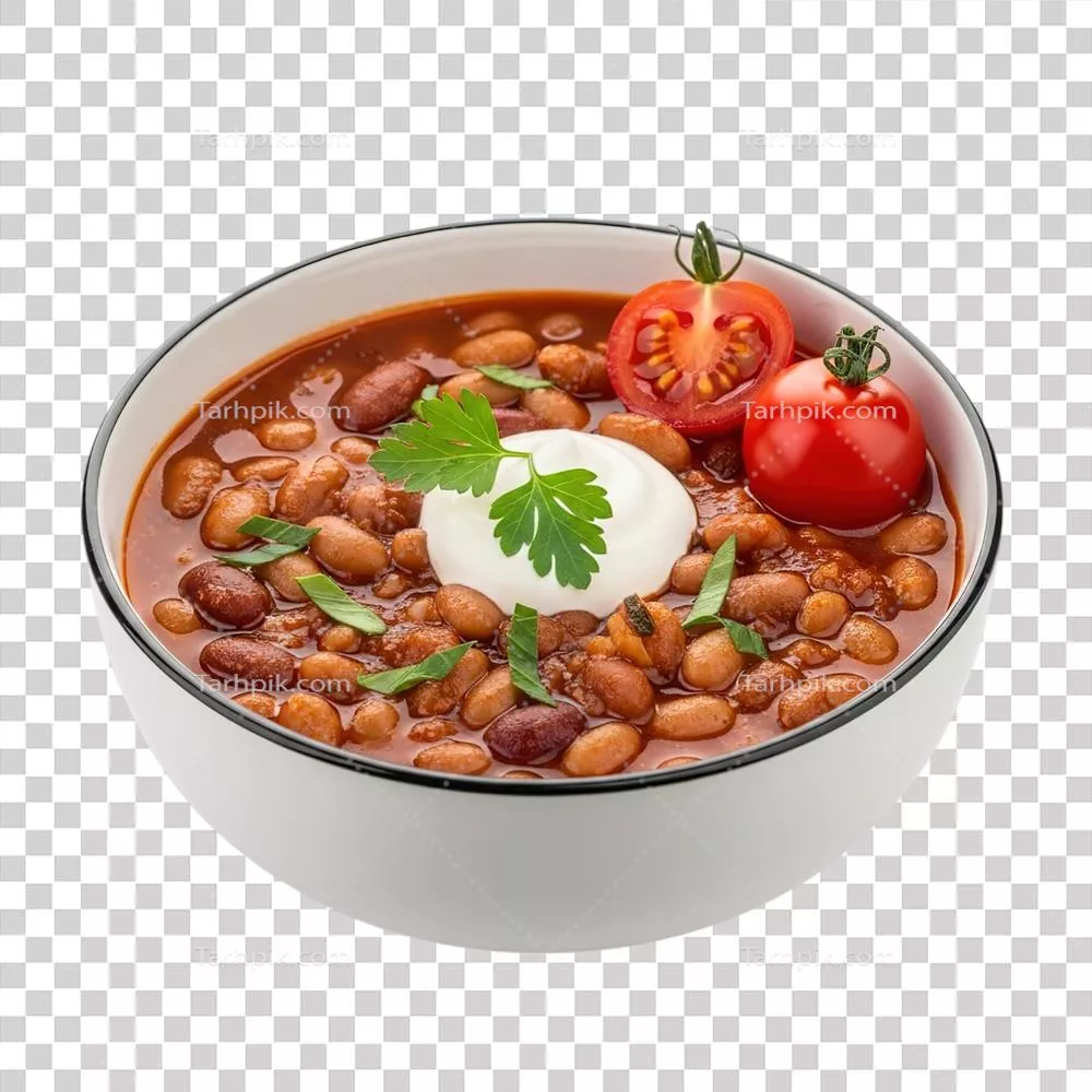 عکس دوربری بول مخلوط از چیلی با لوبیاهای متنوع و خامه ترش و جعفری تازه