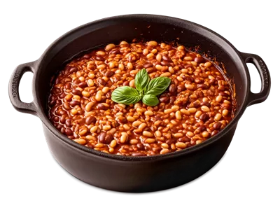 عکس دوربری طرز تهیه لوبیا پخته با طعم شیرین و دودی در سس گوجه‌فرنگی