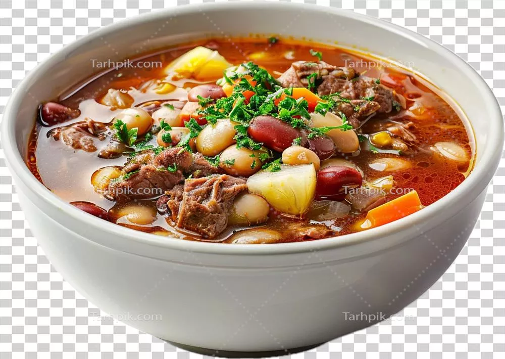عکس دوربری خورشت گوشت گاو و لوبیا با هویج در سبک روستایی