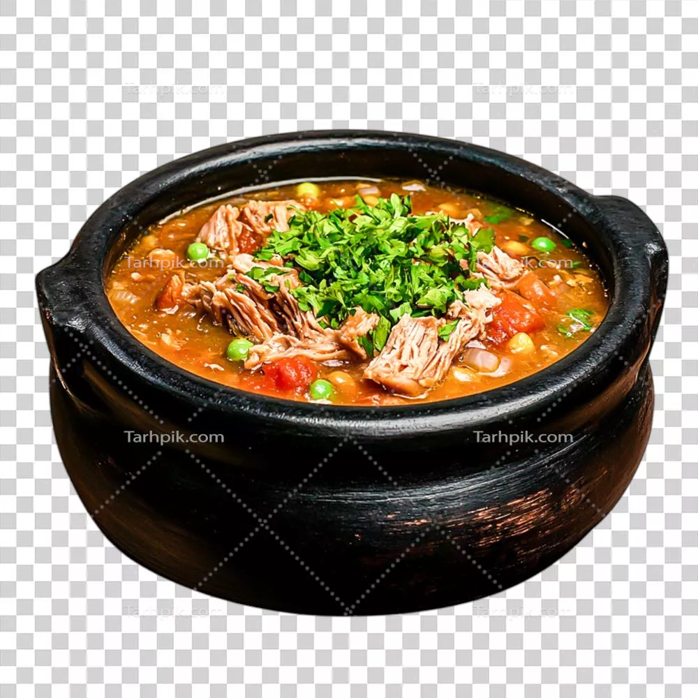 عکس دوربری خورشت گوشت قرمز خوشمزه با سبزیجات و سبزیجات تازه در کاسه