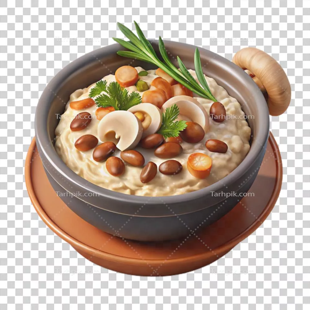 عکس دوربری بشقاب بلغور جو دوسر با طعم دلپذیر قارچ و دانههای لوبیا