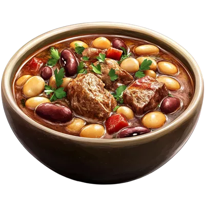 عکس دوربری یک کاسه خورشت خوشمزه با گوشت و لوبیا برای لذیذترین وعده غذایی