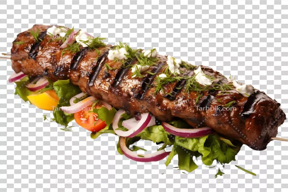 عکس دوربری هوت داگ با گوشت گریل شده و سبزیجات روی پس زمینه شفاف