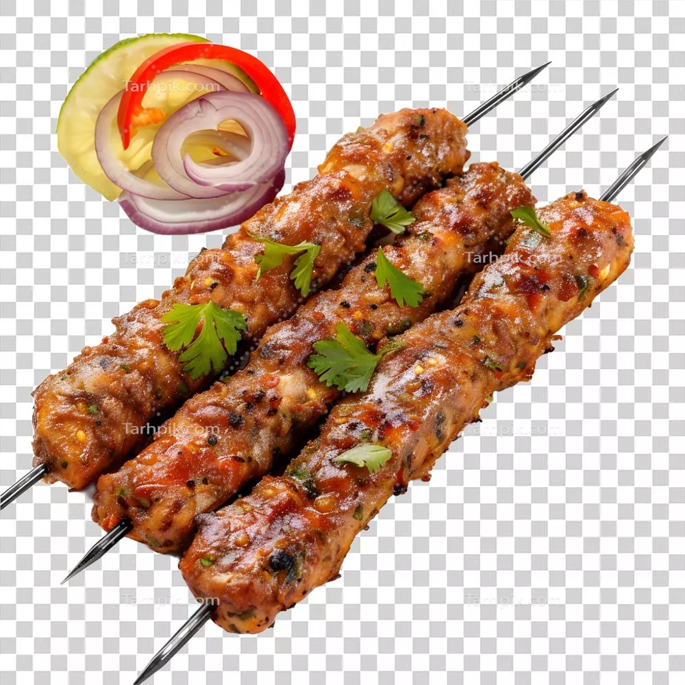 عکس دوربری سیخ کباب مرغ با پس‌زمینه شفاف و نمای زیبا