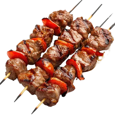 عکس دوربری سیخ کباب خوشمزه با مارینه به صورت جداگانه روی پسزمینه شفاف