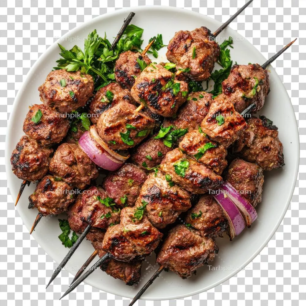 عکس دوربری کباب لذیذ از گوشت بره بر روی پسزمینه شفاف و دلپذیر