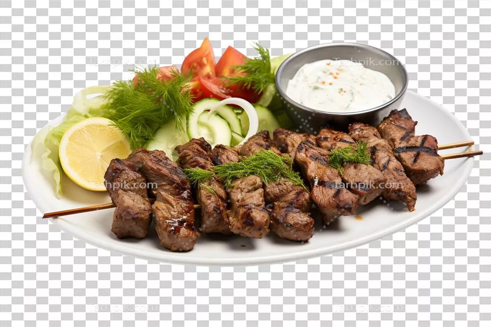عکس دوربری شاهکار آشپزی تولیدشده با هوش مصنوعی: کباب بره بر روی پسزمینه شفاف