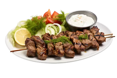 عکس دوربری شاهکار آشپزی تولیدشده با هوش مصنوعی: کباب بره بر روی پسزمینه شفاف