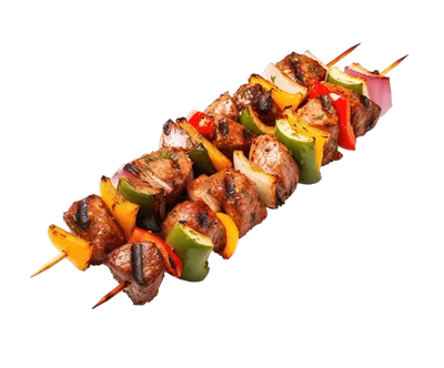 عکس دوربری سیخ کباب با گوشت و سبزیجات بر روی پسزمینه شفاف، فایل برشخورده و تولید شده با هوش مصنوعی