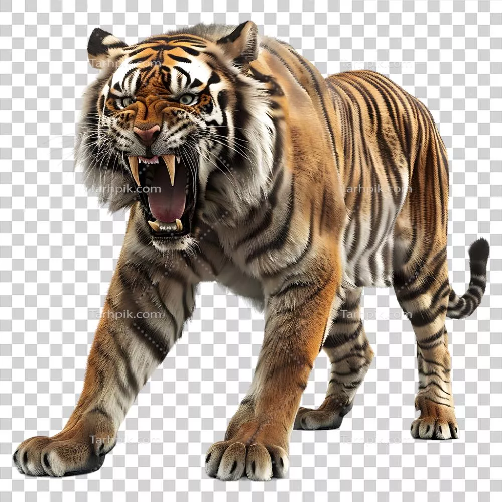 عکس دوربری رندر سه بعدی شیر وحشی در پسزمینه شفاف با کیفیت بالا و زیبا