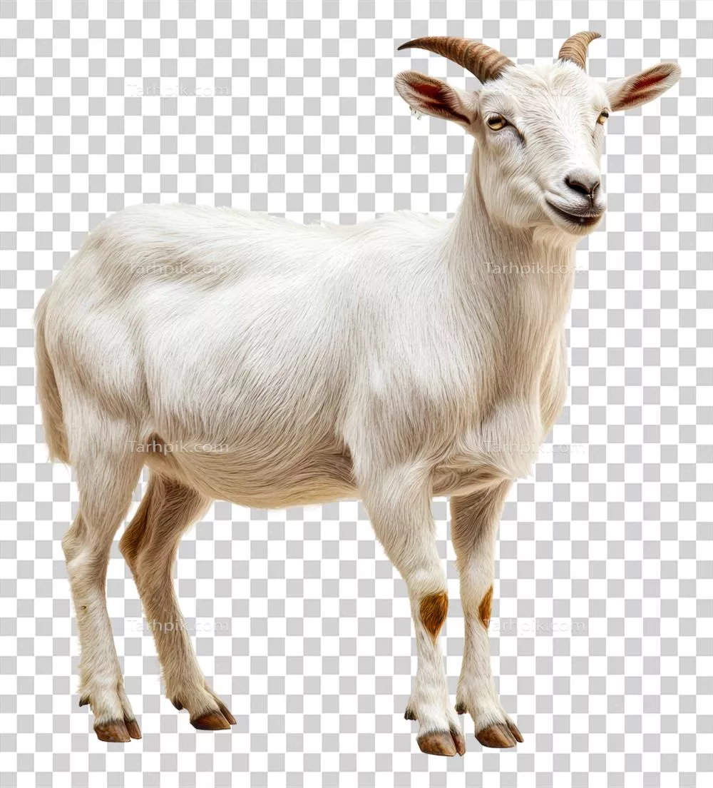 عکس دوربری بز سفید ایستاده در مرتع آفتابی - تصویر جذاب برای استفاده