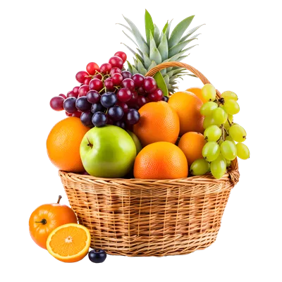 عکس دوربری سبد میوههای تازه تولید شده با هوش مصنوعی بر روی زمینه شفاف
