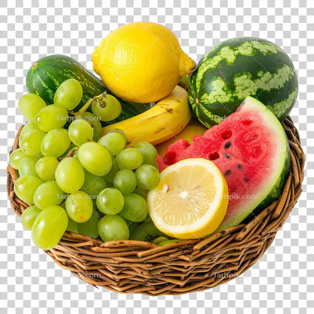 عکس دوربری سبد میوه های تازه و خوشمزه برای تنوع غذایی روزانه