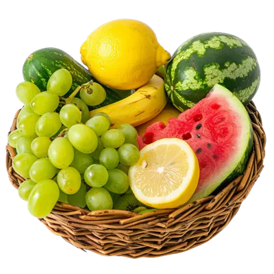 عکس دوربری سبد میوه های تازه و خوشمزه برای تنوع غذایی روزانه