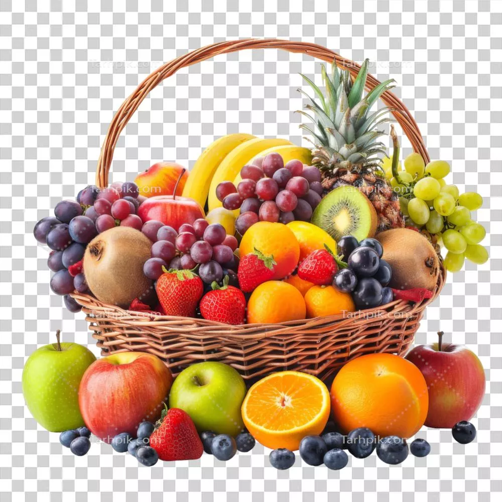 عکس دوربری تصویر واقع‌گرایانه سبد میوه برای طراحی گرافیکی و آثار هنری