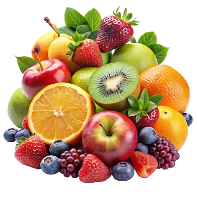 عکس دوربری ترکیب میوههای آبدار و متنوع بر روی پسزمینه شفاف