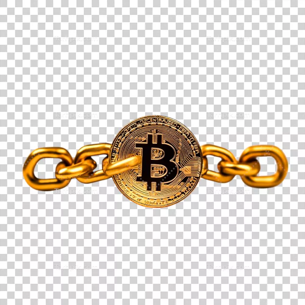 عکس دوربری تعبیر ثروت با بیت کوین طلایی و زنجیری نشانهگذار بر جریان ارز دیجیتال