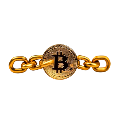 عکس دوربری تعبیر ثروت با بیت کوین طلایی و زنجیری نشانهگذار بر جریان ارز دیجیتال