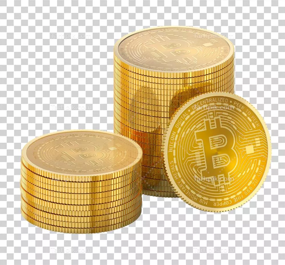 عکس دوربری استک سهبعدی بیتکوین با رنگ زرد جذاب و مدرن