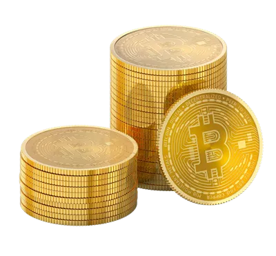 عکس دوربری استک سه‌بعدی بیت‌کوین با رنگ زرد جذاب و مدرن