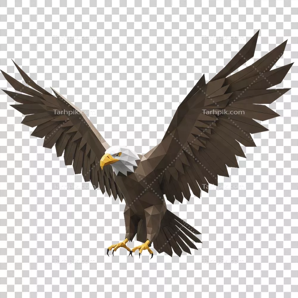 عکس دوربری پرنده شکاری بزرگ و باشکوه با رنگ قهوهای و سفید در حال پرواز - رندر سهبعدی لایهای