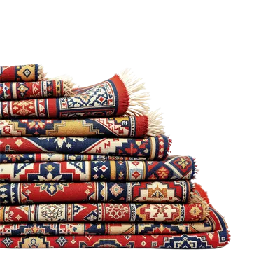 عکس دوربری کپهای از قالیهای شرقی روی هم انباشته شدهاند