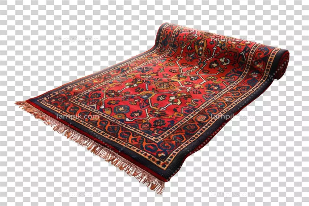 عکس دوربری قالی شرقی لوله شده با چاکهای زیبای حاشیه