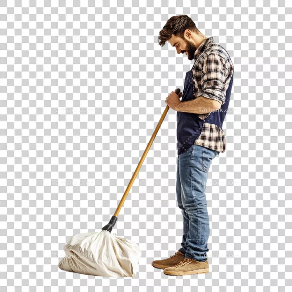 عکس دوربری مردی که در حال ارتقای دکوراسیون منزل خود روی پس زمینه شفاف است