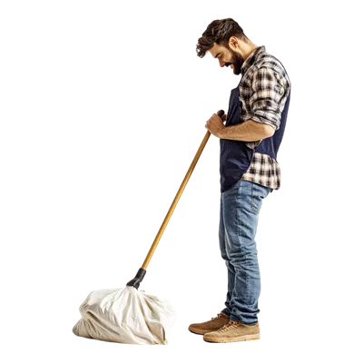 عکس دوربری مردی که در حال ارتقای دکوراسیون منزل خود روی پس زمینه شفاف است