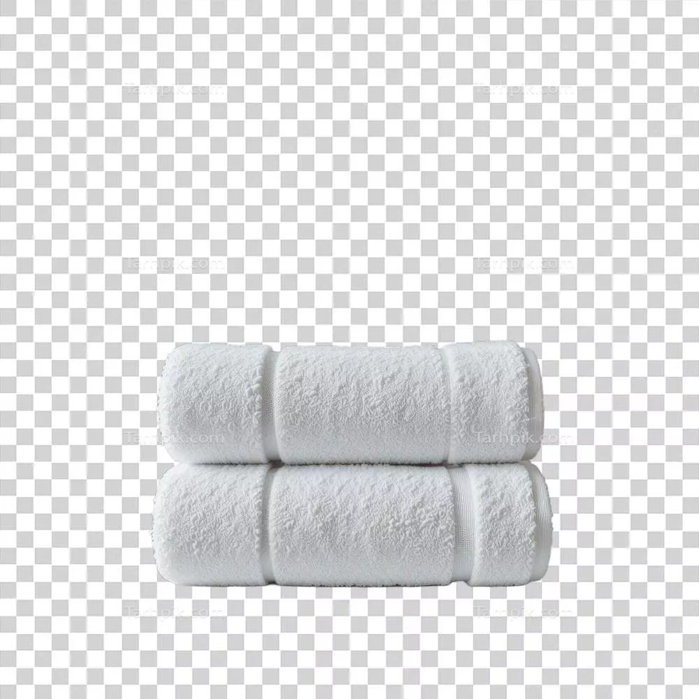 عکس دوربری دو حوله حمام سفید لوکس و لوله شده با احساس تم cleanliness و راحتی
