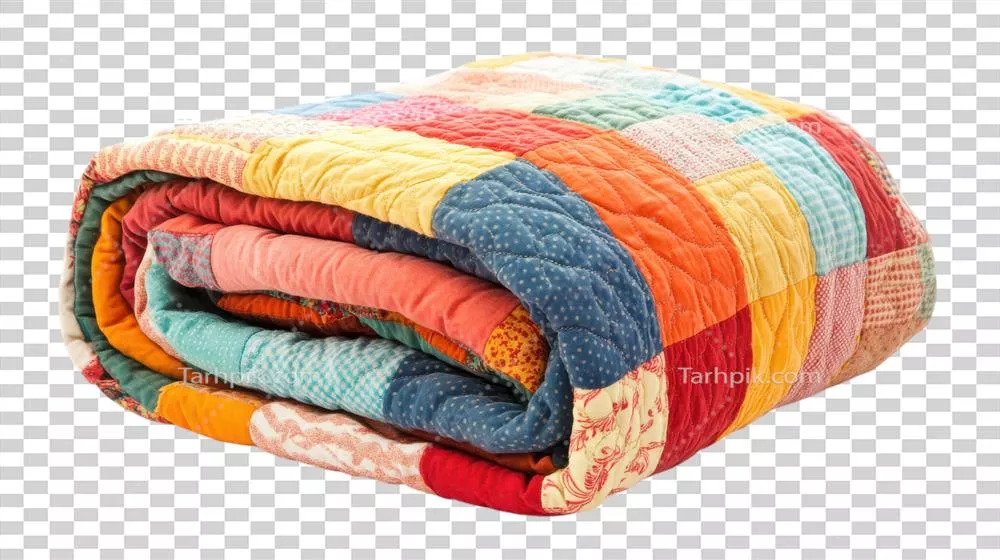 عکس دوربری لحاف رنگارنگ با طراحی پچ‌ورک زیبا و متنوع