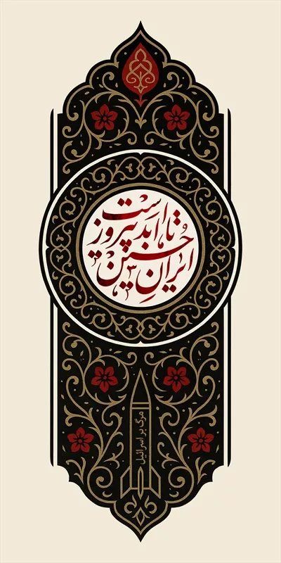 عکس کتیبه عمودی ایران حسین تا ابد پیروز است 