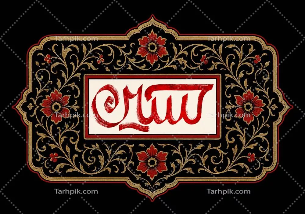 عکس کتیبه محرم با متن حسین در وسط