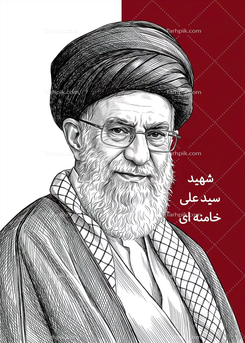 عکس نقاشی شده سید علی خامنه ای رهبر شهید جمهوری اسلامی ایران