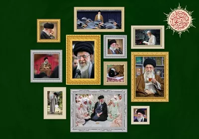 عکس دیوار سبر با قاب عکس های سید علی خامنه ای رهبر شهید جمهوری اسلامی ایران