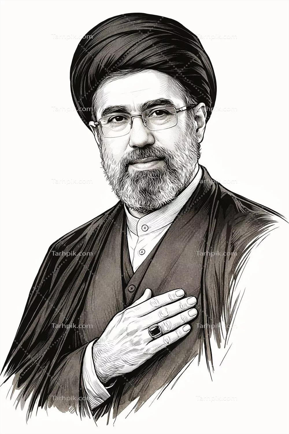 عکس آیت الله خامنه ای با دست روی سینه