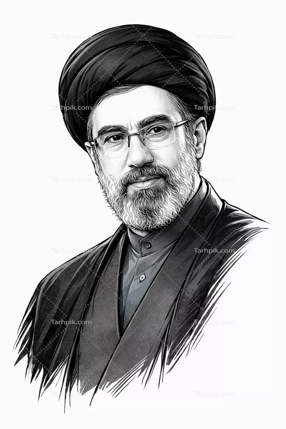 عکس سیاه سفید رهبر جمهوری اسلامی سید مجتبی خامنه ای