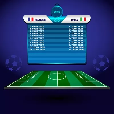 وکتور نتیجه بازی فوتبال و ترکیب دو تیم با زمین بازی