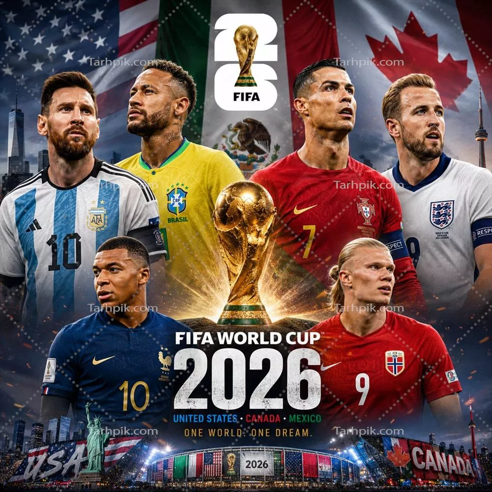 عکس پوستر جام جهانی 2026 با ستارگان طلایی قدیم و جدید فوتبال از لیونل مسی تا ارلینگ هالند