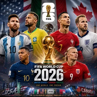 عکس پوستر جام جهانی 2026 با ستارگان طلایی قدیم و جدید فوتبال از لیونل مسی تا ارلینگ هالند