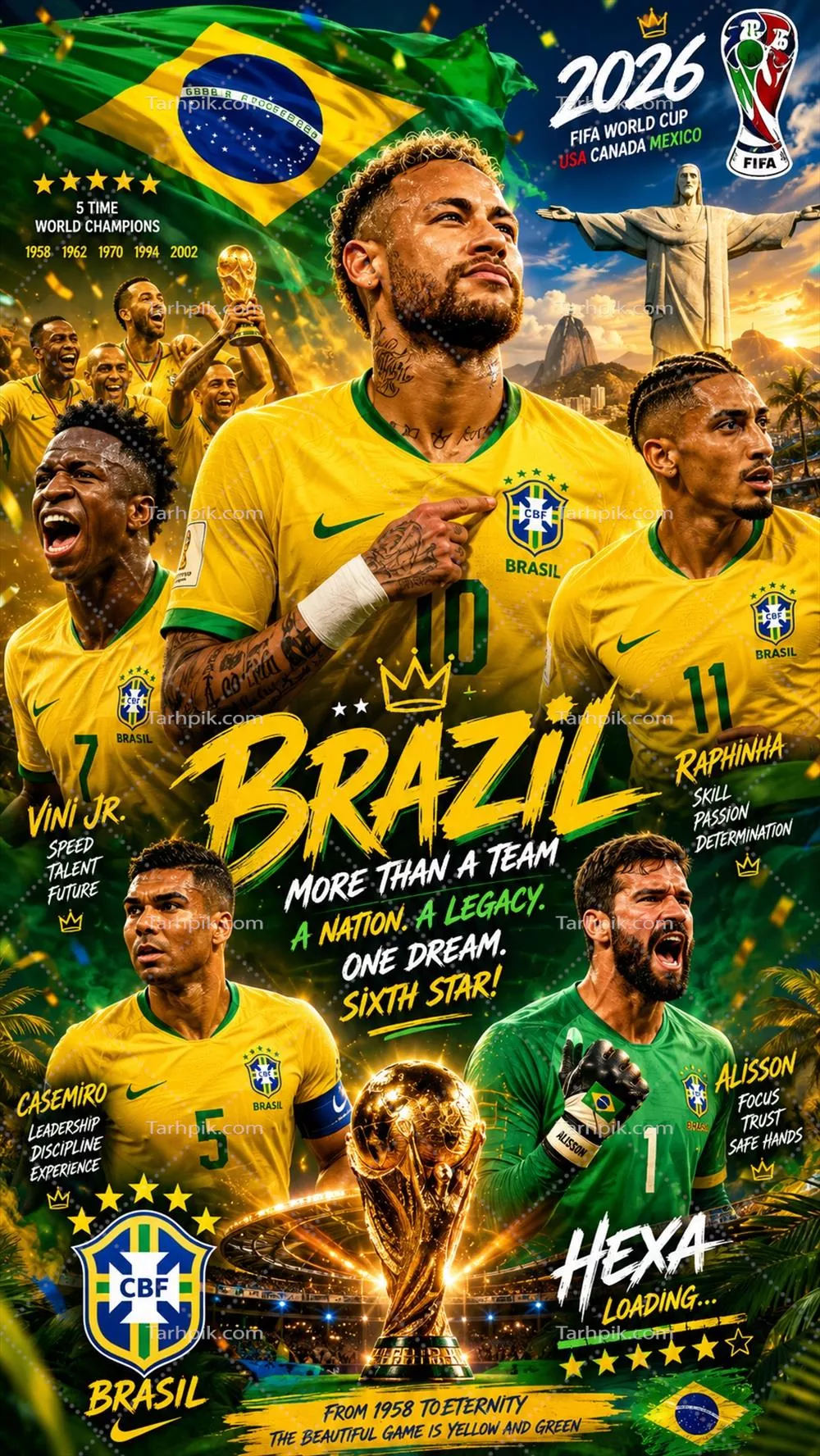 پوستر گرافیکی برزیل برای جام جهانی با حضور ستارگانی نظیر نیمار و وینی با جزئیات کامل